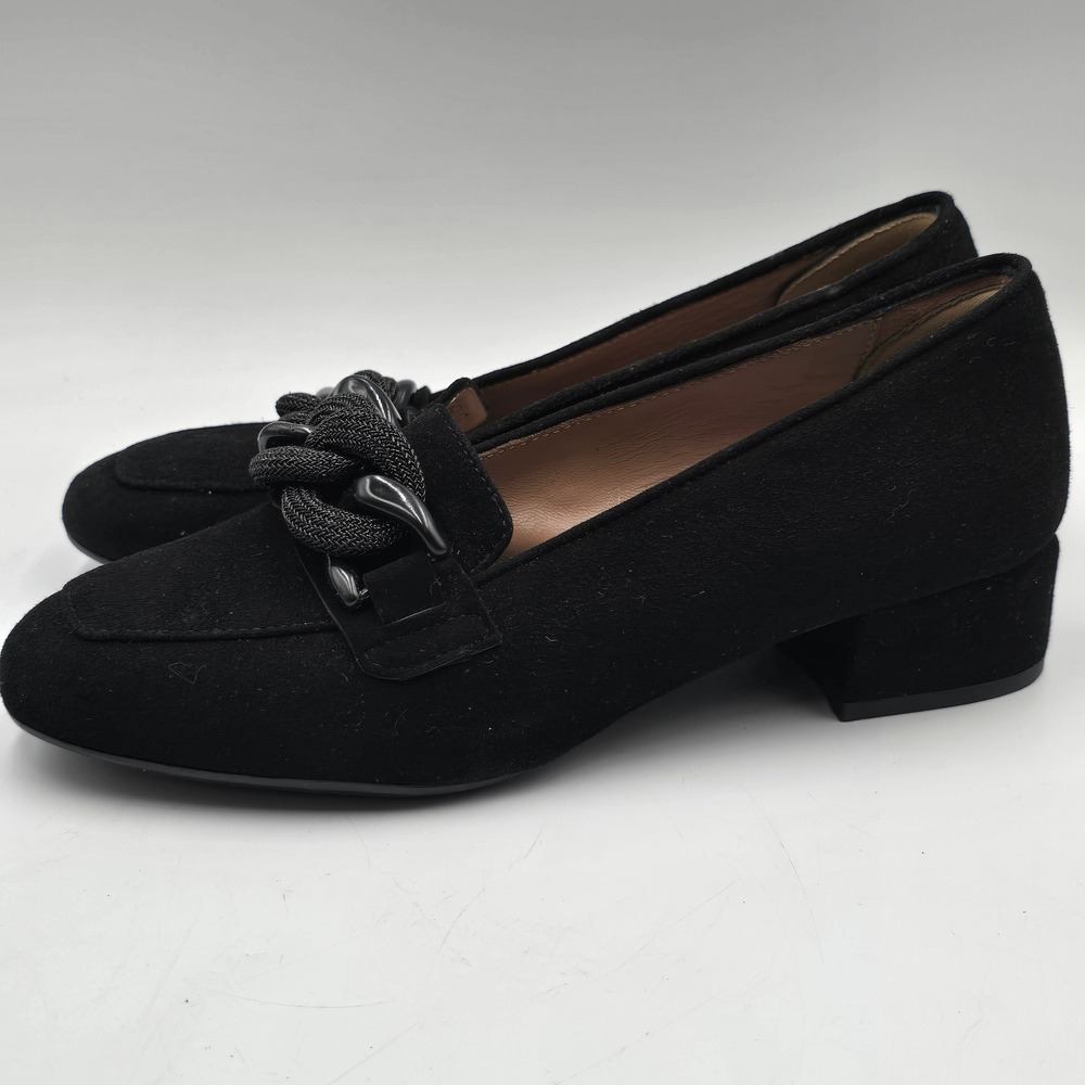Sesto Meucci Loafer Women 7.5N Pump Black Chain Block Heel Italy Classic Dressy